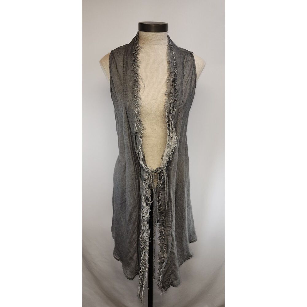 Hazel Brown Sleeveless Fringed Grey Cardigan Size Small - Picture 2 of 7